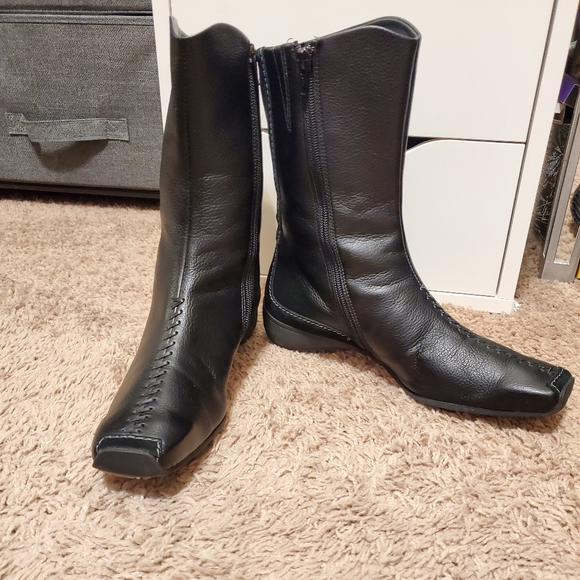 Paul Green Black Leather Zip-up Boots - Picture 1 of 7